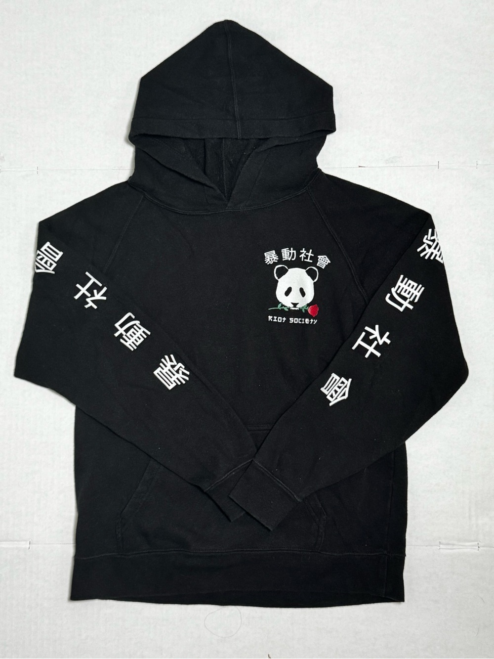 riot society Black Crewneck Sweater with Panda Graphic